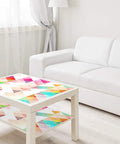 Removable Dope Colorful Geometric Triangle Wall Decals Set on table in stylish living room with white couch