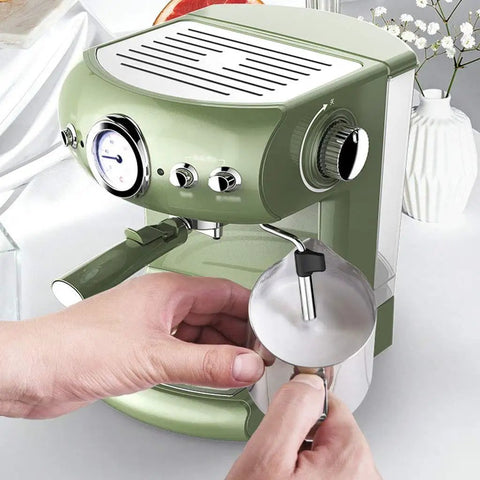 Semi Automatic Espresso Machine 19 Bar Pump With Pressure Gauge Dual Temperature Control For Home Use Retro Green Design