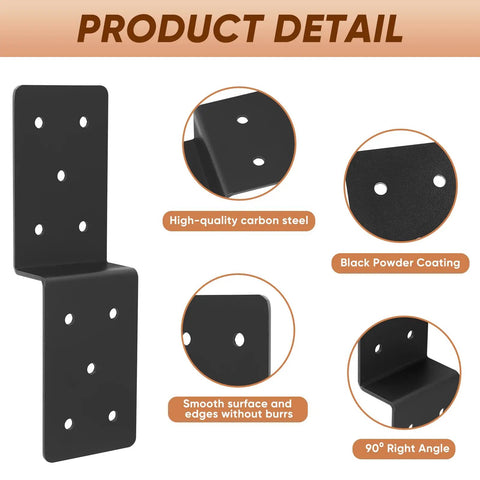 Heavy Duty Steel Z Pergola Brackets 4 Pack 5 By 5 Inch Z Shape Connectors with black powder coating for post to beam support