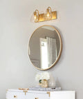 Two Light Gold Vanity Light Fixture With Clear Glass Shades For Bathroom Kitchen And Hallway, 13.5x6.5x8 modern bronze backplane