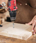Drill using Wood Screws Kit With Torx Star Drive Deck Screws on wooden board for DIY projects