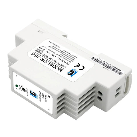 Din Rail Slim 5V Power Supply 15W 2.4A Plug And Play Switching Adapter For Control Panels, Input 100-240VAC, Output 5VDC