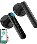 Smart Fingerprint Door Lock With Keypad And App Control, 4-In-1 Biometric Keyless Entry, black lock with app and keypad display