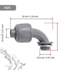 Premium Quality Top Shelf 2 Pack 1/2 Inch Npt Liquid Tight Pvc 90 Degree Conduit Connectors size dimensions display with water background.