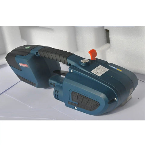 Heavy Duty Electric Strapping Machine With Ergonomic Grip For PP PET Belt Sealing Locks Down Pallet Cartons side view with handle