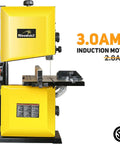 3 Amp 9 Inch Band Saw For Woodworking With 2500 FPM Blade Speed Benchtop Bandsaw showing front view with motor details