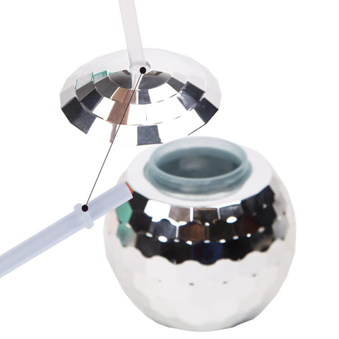 Disco Ball Cups 4-Pack Reusable Tumblers With Straws For Party Nights, showing close-up of cup design and straw detail