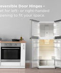 Compact Counter Depth Refrigerator With Top Freezer 11.6 Cubic Feet, Slick Silver Vibe, open doors showing interior features.