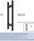 Heavy Duty 18 Inch Barn Door Pull Handle And Push Plate Set Matte Black, Grade 304 Stainless Steel size and mounting details