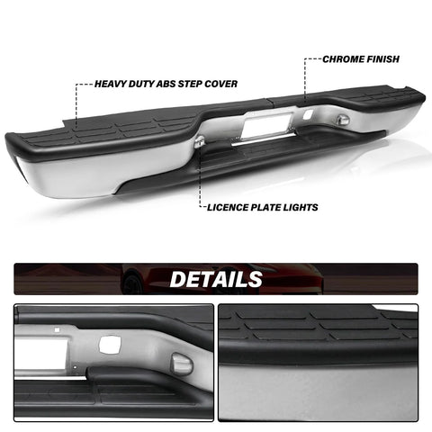 BRYGHT chrome rear step bumper assembly for 1999–2006 Chevy Silverado/GMC Sierra, ABS step cover, license plate lights