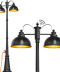 Double Head Dusk To Dawn Outdoor Lamp Post Lights With Outlet Farmhouse Aluminum Black Pole Lights For Garden Patio Pathway Waterproof Lantern Exterior Lighting Fixture