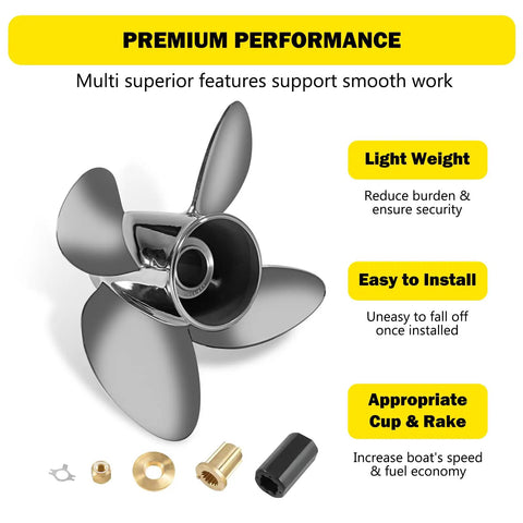Beefy Stainless Steel Outboard Boat Propeller 13 1/4 By 15 For Mercury Engines 40 140HP Right Hand 15 Tooth Hub Kits Included