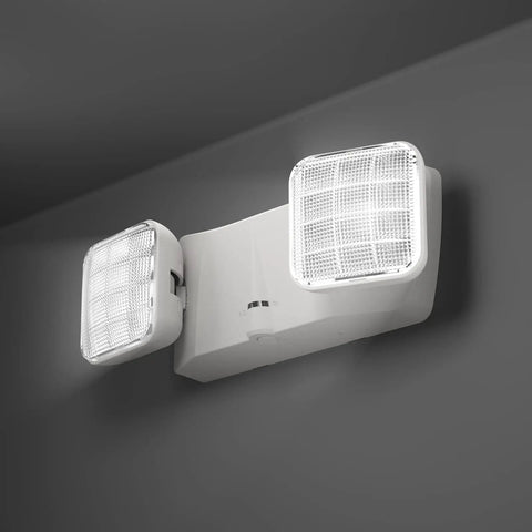 Side view of Six Pack LED Emergency Lights For Biz With Battery Backup, Hard Wired, UL 924 Certified, 120/277V AC, two head adjustable.