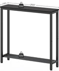 Slick Industrial Console Table For Tight Spaces, 29.5x7.9in matte black finish with dual tiers, ideal for small areas.