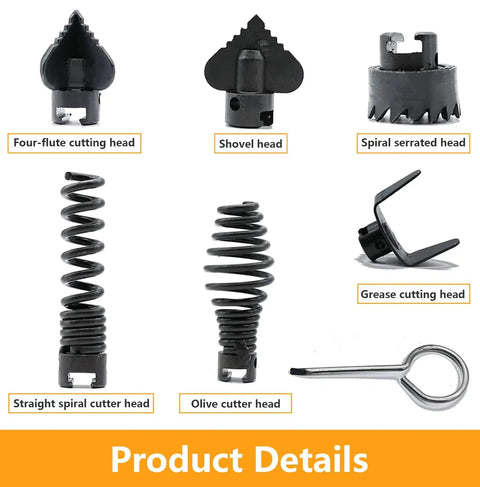 Seven Piece Drain Cleaner Cutter Heads Set With 16mm Manganese Steel For Drain Augers showcasing various cutting heads.