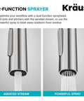 Oletto Tall Modern Pull Down Kitchen Faucet With Single Handle Spot Free Stainless Steel Finish showing aerated and powerful spray