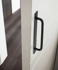 4 Pack Black Barn Door Handles For Sliding And Pocket Doors With Seven And A Half Inch Hole Center Comfortable Grip Aluminum Rustproof Pulls For Bifold Closet Doors And Modern Hardware Replacement installed on white door