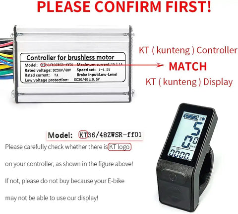 KT-LCD4 Ride-Ready Bicycle Display Meter and KT Controller, tachometer style, waterproof LCD panel, 5-pin connector shown.