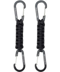2 Pack Black Paracord Keychain Carabiner Clips With Heavy Duty Chain Hooks Lanyard Hangers For Water Bottles Keys Backpacks