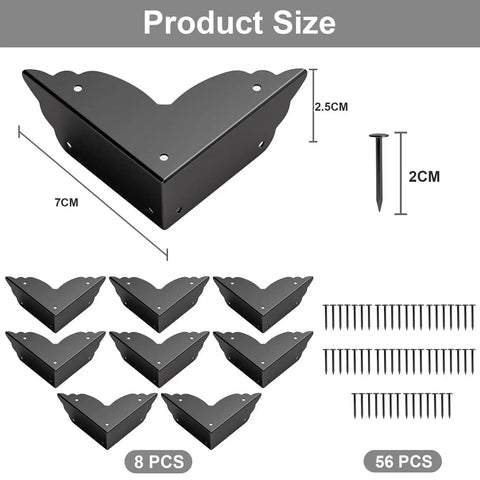 Top Notch Eight Piece Antique Bronze Corner Protectors Slick Edge Guards For Desks And Tables Badass Durable Furniture Armor in black.