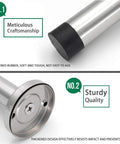 Close-up of Long 8 Inch Stainless Steel Door Stopper Heavy Duty Brushed Finish With Rubber Absorber Anti Collision Wall Protector.