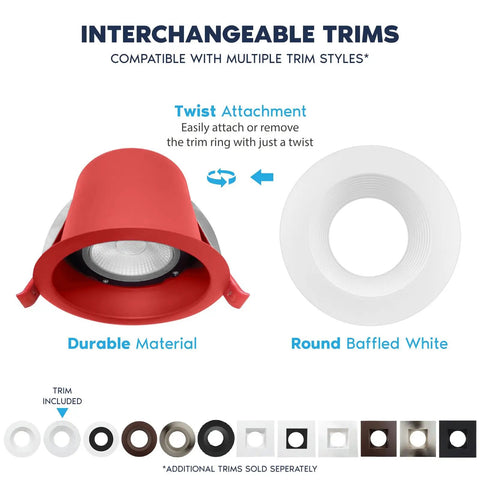 Ceiling Game Changer 12 Pack 4 In LED Recessed Lights With J Box, adjustable red and white baffle trims for versatile decorating.