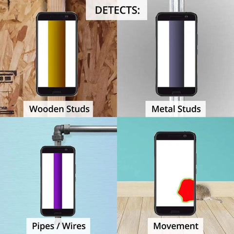 Fo Sho Reliable Android Only Smart Wall Detector That Hella Fast Finds Wood Steel Studs Pvc Drain Pipes And Live Electrical Cables Buried Inside Drywall For Game Changing Diy Remodeling Projects, detecting wood and metal studs, pipes, wires, and movement.