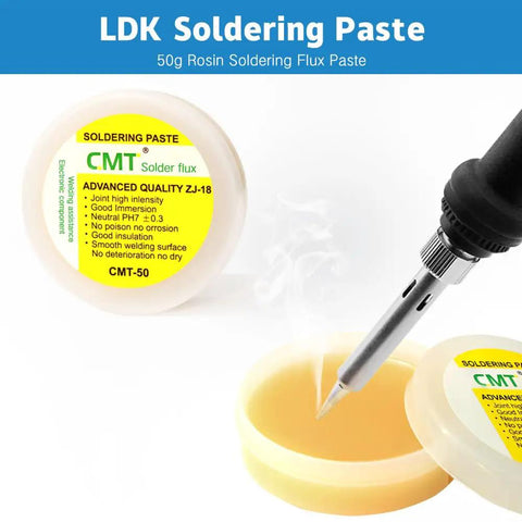 60W Adjustable Temperature Soldering Iron Kit With Quick Heat Up Ceramic Heater showing soldering iron and flux paste