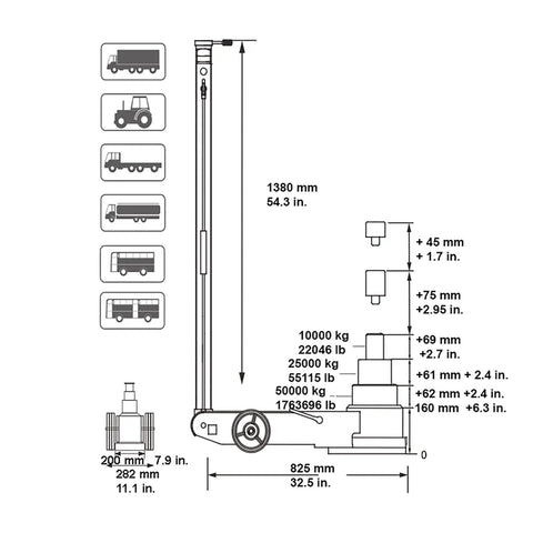 Heavy Duty Air Hydraulic Jack 50 Ton Capacity Low Profile Build For Trucks And Buses Featuring Quick Rise Piston Hard Chrome Coating Built Tough For Daily Shop Grind