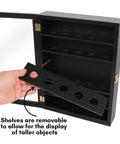 Lockable Wall Mount Golf Ball Display Case Holds Up To 35 Balls With Polished Plexiglass Circle Shelves, shelf removal shown