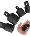 Premium Black Socket Adapter Set With Four High Carbon Steel Pieces In One Quarter Three-Eighths And Half Inch Sizes For Ultimate Toughness And Easy Tool Access To Handle Heavy Impact Jobs. black impact socket adapter set, 4pc, high carbon steel