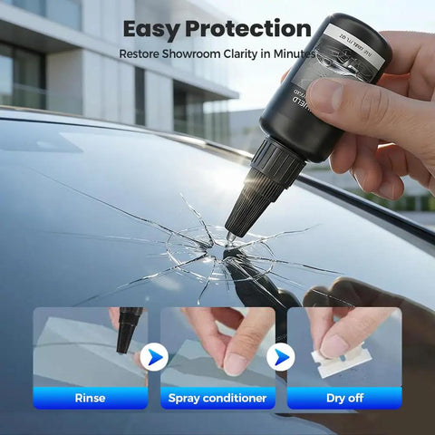 Windshield Crack Repair Kit For Chips And Cracks, Glass Window Repair Liquid applied to cracked car windshield