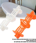Restokki Bathtub Drain Hair Catcher 2pcs White Orange with Handle displayed on a bathroom background, showcasing clog prevention features.