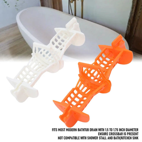 Restokki Bathtub Drain Hair Catcher 2pcs White Orange with Handle displayed on a bathroom background, showcasing clog prevention features.