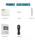 Digital Hour Meter For Gas Engines Waterproof Design accessory kit showing box, screws, cable ties, user manual, and signal wire