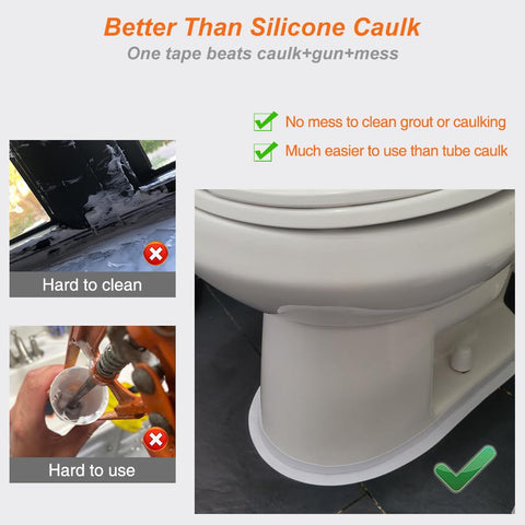 Waterproof Self Adhesive Caulking Tape For Bathrooms And Kitchens Peel And Stick Sealant Strip shown sealing toilet base
