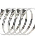 Hose Clamp Set Stainless Steel Adjustable Five Pack For Five And A Half To Six And A Half Inch Range Worm Gear Thumb Screw Key Type