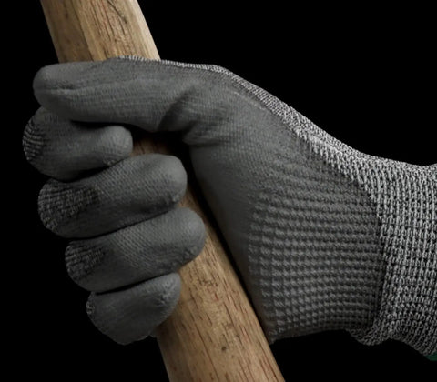 D Roc ANSI A4 Hyperon 13 Gauge HPPE Blended Shell Work Gloves With Polyurethane Coated Palm gripping wooden tool