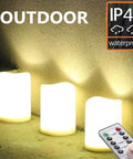 Outdoor IP44 Flameless LED Pillar Candles Set Of 3 With Remote And Timer Warm White Weather Resistant Plastic Candles