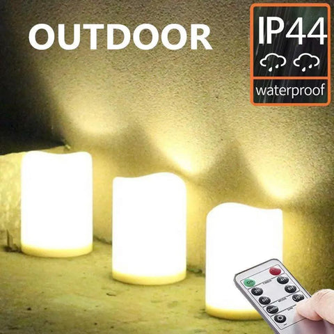 Outdoor IP44 Flameless LED Pillar Candles Set Of 3 With Remote And Timer Warm White Weather Resistant Plastic Candles