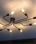 Black Sputnik Ceiling Light Fixture With Eight Adjustable Arms Industrial Semi Flush Mount Chandelier Rustic Retro Metal Lighting