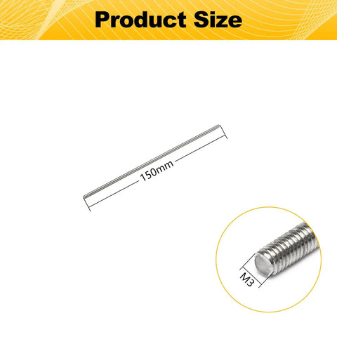 M3 X 150Millimeter Stainless Steel Fully Threaded Stud Rod Kit dimensions showing 150mm length and M3 core width for secure fastening.