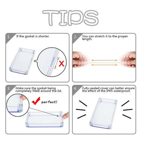 Rock Solid Abs Plastic Junction Box With Clear Cover IP65 Waterproof Electrical Enclosure For Diy Projects No Fuss Assembly Sturdy Dust Proof Shell Measuring 3.9 X 2.7 X 2 Inches instructions for gasket fitting.