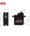 Two Pack 9g Micro RC Servo Motors, Digital Metal Gear, Mini Servo For RC Helicopter Airplane Car, shown with dimensions