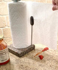 Granite Paper Towel Holder Free Standing Kitchen Roll Holder with Durable Granite Base for One Handed Use, on countertop