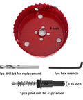 4 Inch HSS Bi-Metal Hole Saw With Arbor And Mandrel, Pro Grade M42 Bi-Metal Cutter and kit components shown in detail