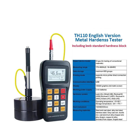 Dead On Accurate Digital LeeB Hardness Tester For Steel, Copper, Aluminum, Stainless Metals, Multi Scale Lcd Display at an angle.