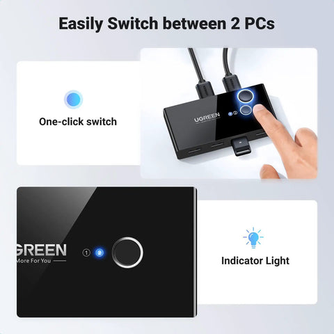 Two In Four Out USB 3.0 Switcher For Two Computers With Four Shared USB Ports, one-click switch with indicator light