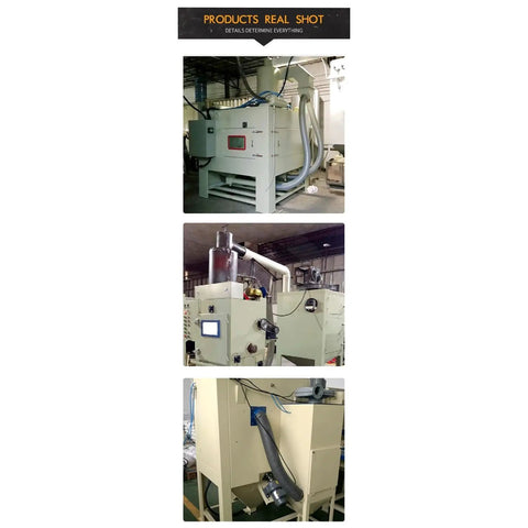 Large Chamber Automatic Sandblast Cabinet Drop Dead Tough Abrasive Processing Rig for metal prep with conveyor and dust collection.