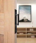 Pocket Door Edge Pull Sliding Door Handle With Embedded Hidden Pocket Design Black 1 Pack installed on wooden door